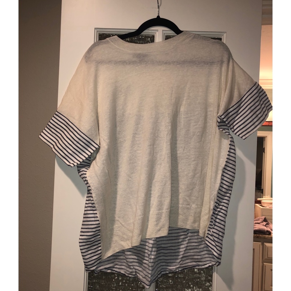 J crew cream sweater with blue and white stripes